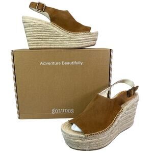 Soludos Sevilla Walnut Suede Espadrille Platform Wedge Slingback Sandals Sz 9